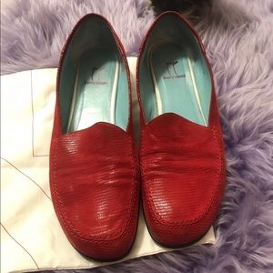 Thierry Rabotin Red Embossed Leather Loafers